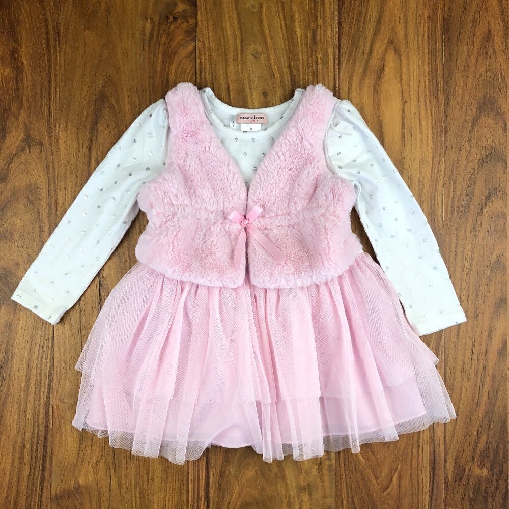 Nanette Leopre Girls Tutu Dress With Fuzzy Vest